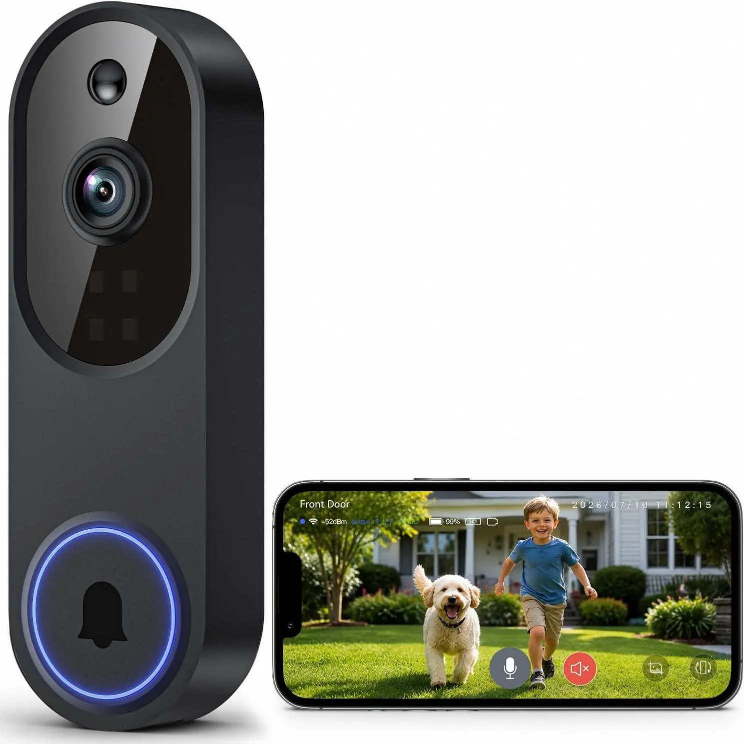Video Doorbell Camera, Wireless Security Camera, 1080p, Battery Powered, AI Motion Detection, Night Vision, Two-Way Audio, Cloud Storage, 2.4 GWi-Fi, for Visitor, Baby Monitor