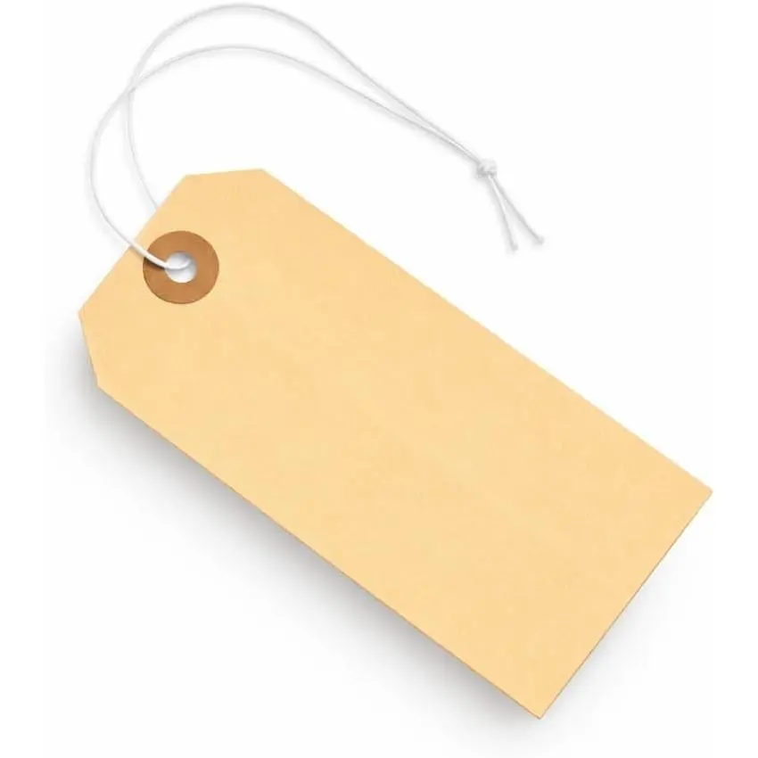 Tags with Elastic String Attached - #5, 4 3/4" x 2 3/8" Box of 100 Manila Paper Label Tags with Elastic Loop and Reinforced Hole
