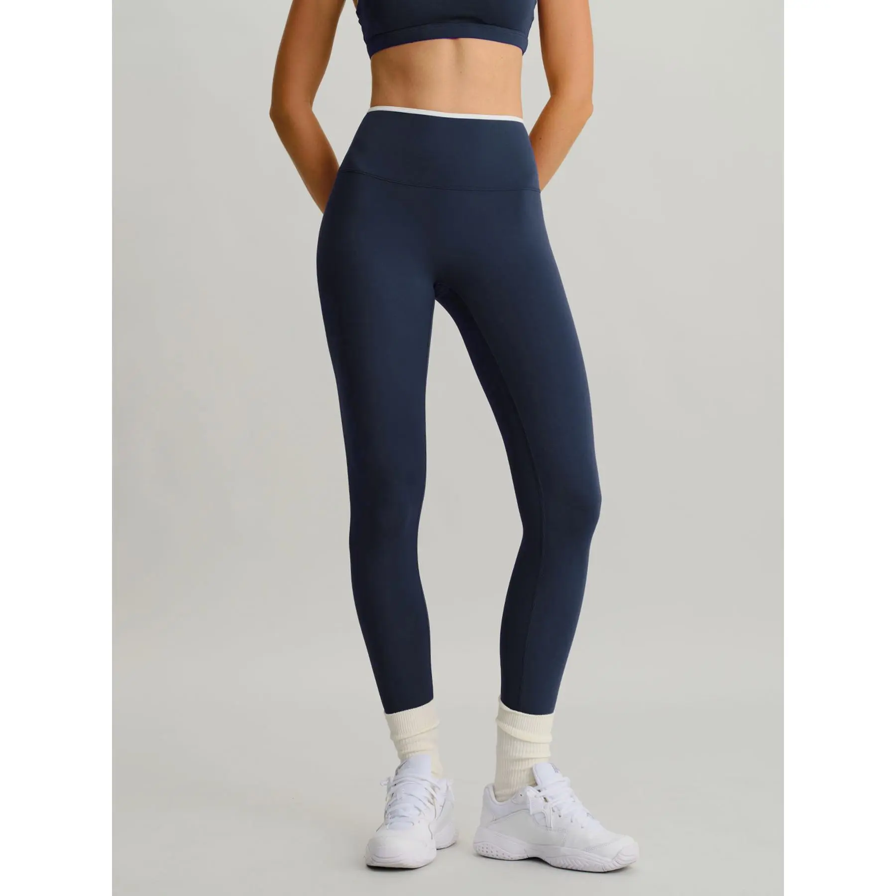 Navy High-Waisted Contrast Trim Leggings 25"