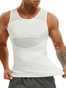 1 Count Men Tummy Control Shapewear Tops, Shaping Vest Gynecomastia Compression Shirts, Boy Vests, Men's Comfortable Soft Corset, Men Plain Round Neck Tank Top, Menswear & Underwear, Moobs Undershirt Body Shaper Sport Vest For Workout Training