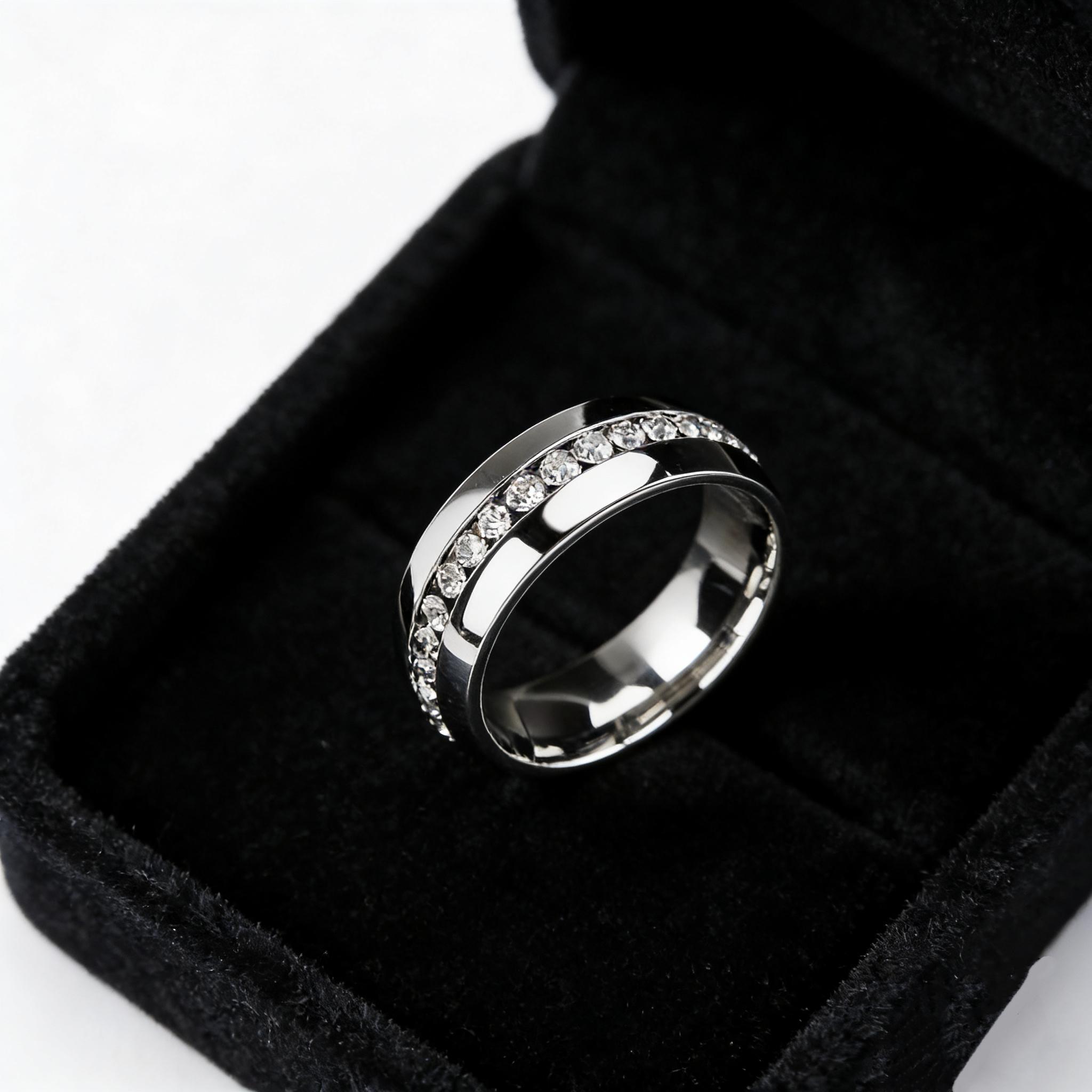 1 Piece bestie rings Never Fade Stainless Steel Ring Men Women Couple Ring Single Row Full Diamond Cuban Ring Engagement Wedding Band dainty rings stackable rings