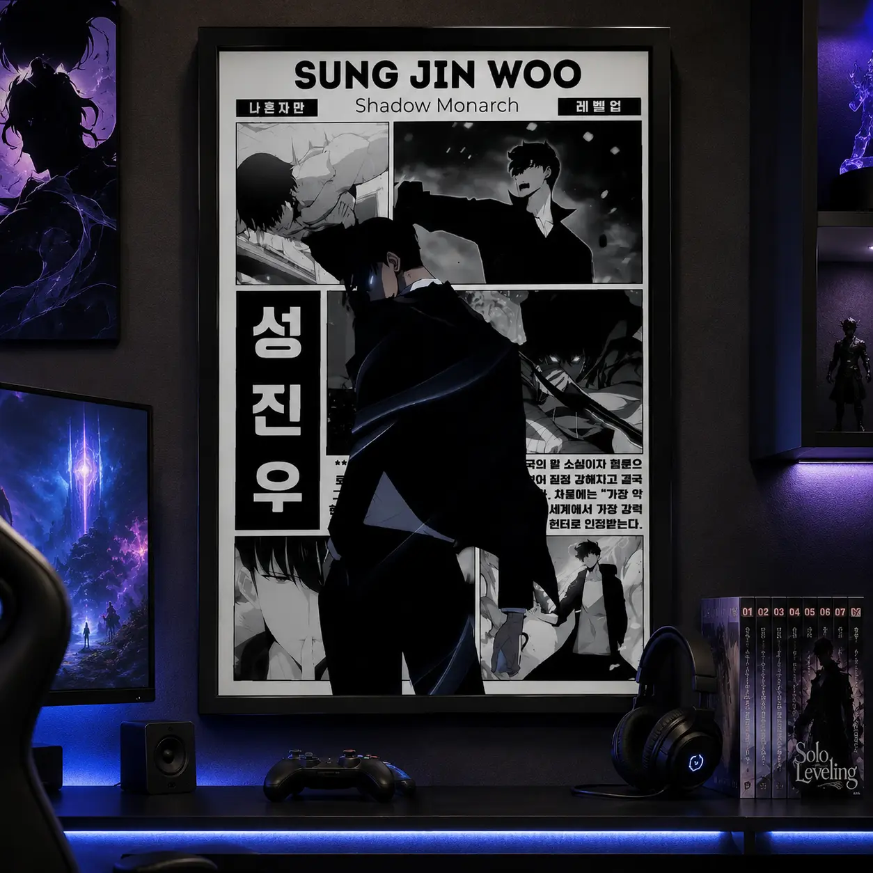 Solo Leveling Sung Jin Woo Anime Poster, Manga Wall Artwork Prints, Home Decor Gift, Canvas Wall Art Print, Japanese Anime Room Decor for Bedroom Dorm Gaming Room Office, Manga Poster Gift for Anime Fans