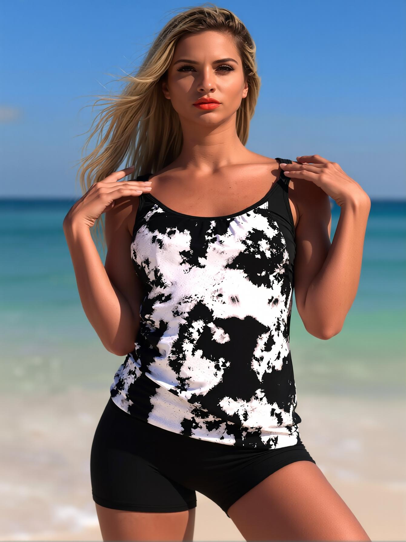 2026 New Arrival Plus Size Swimwear That Hides Tummy, Family Approved Swim, Abercrombie Bikini Inspired Bathing Suits for Women cute Flattering Tummy Control Racerback Tankini with Boy Shorts - Ideal for Beach Days, Pool Parties & Family Vacations