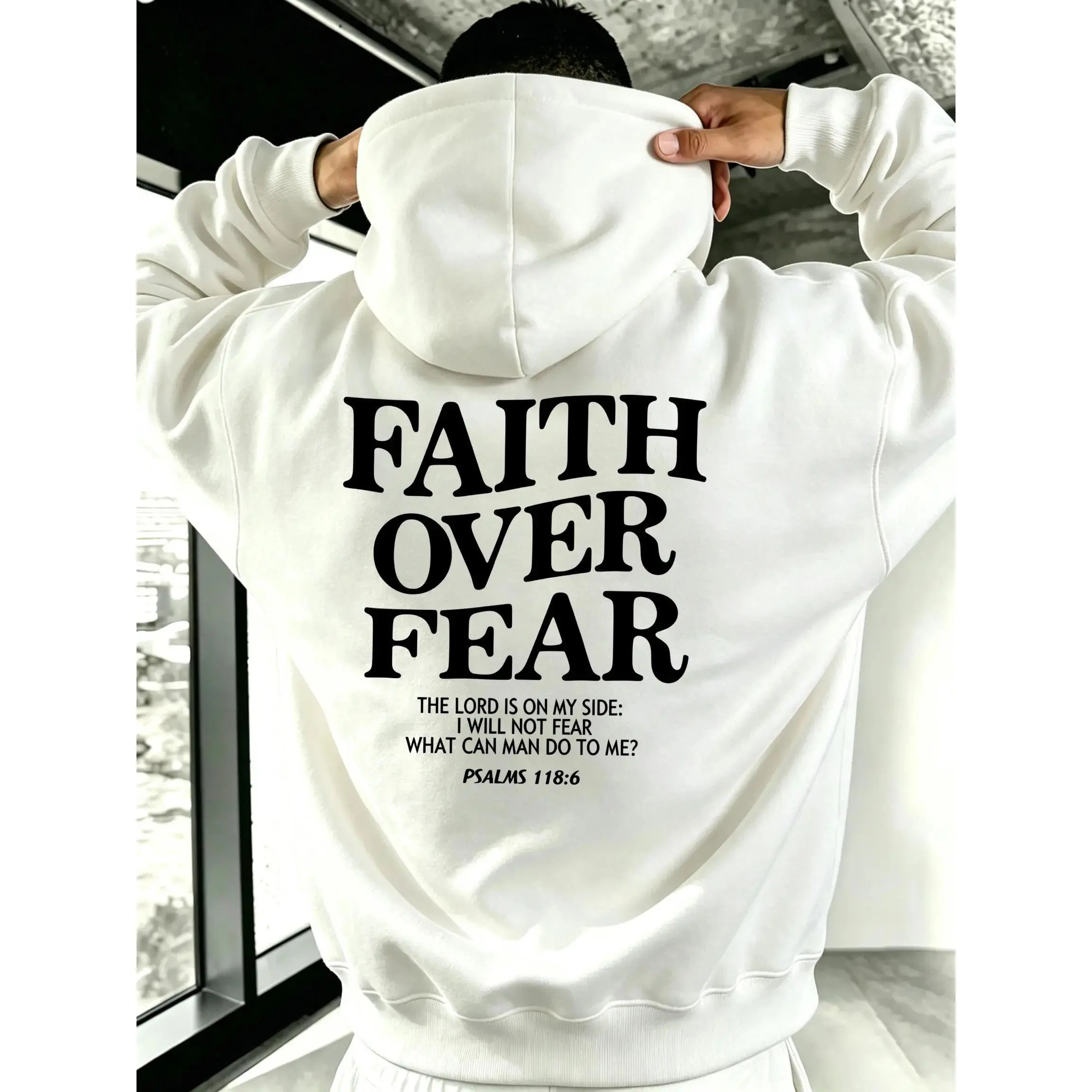 Faith Over Fear retro double sided hoodie thick topstitching lettering Psalms118 6 motivational text unisex oversized sweatshirt runs small order one size up sohochic