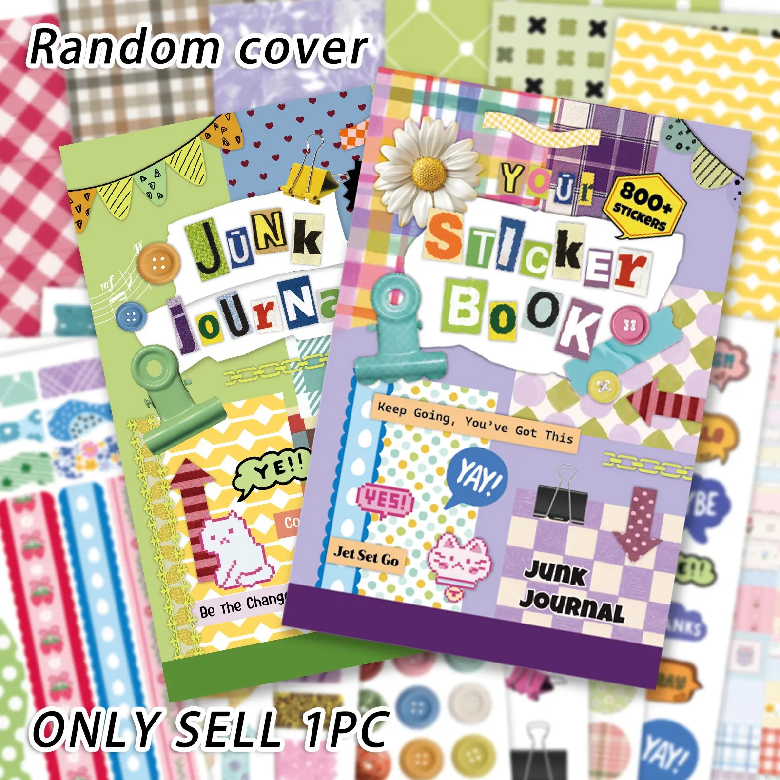Random Cover 800+ Stickers Book, Stripes, Squares, Circles Patterns, Aesthetic Illustrations, Diary, Notebook, DIY Scrapbook Supplies