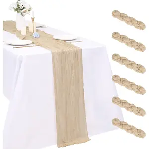 6 Pack Beige Cheesecloth Table Runner 17 x 108 inch Table Runner Long Boho Cheese Cloth Gauze Semi Sheer Cheese Cloth Table for Wedding Birthday Baby Shower