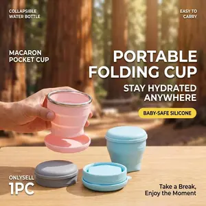 Macaron Portable Pocket Water Cup, Foldable Travel Mug, Extendable Outdoor Drinkware, Silicone Mouthwash Cup, Compact and Convenient