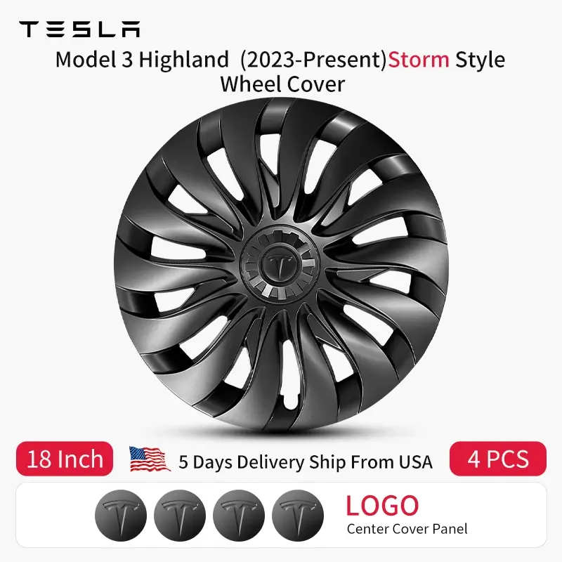 18-Inch Tesla Model 3 Highland Wheel Covers (2023-2026) | Premium Full Rim Hubcaps for a Sleek Upgrade