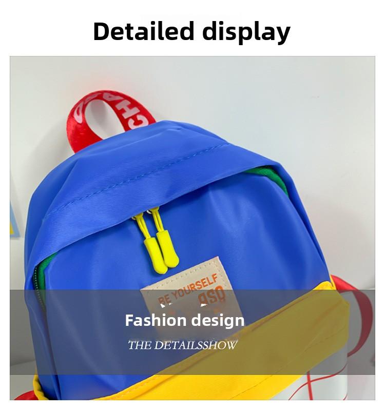 Kindergarten children's backpack, stylish baby color-blocking canvas backpack, lightweight backpack for boys and girls aged 3-6 years old
