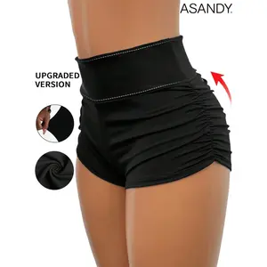 ASANDY Women Solid Color Elastic Waist Pleated Short Leggings Sexy Stretch Yoga Workout Casual Daily Outdoor Versatile Activewear 2026 New Arrival