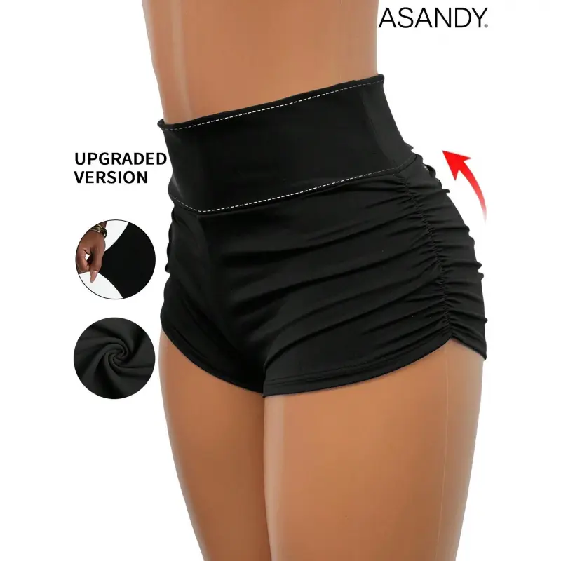 ASANDY Women's Solid Color Pleated Motorcycle Yoga Shorts - Buttery-Soft, High-Stretch, Tight-Fitted 2026 Active New Arrival High-Impact Sports Bottoms for Workout, Daily Wear, Street Looks