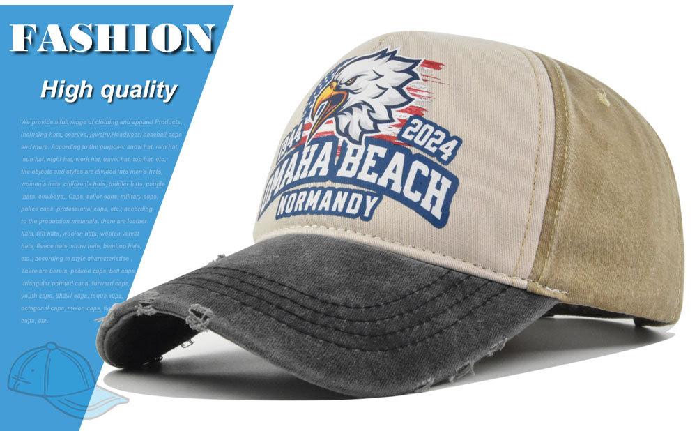 Cross-border Eagle Baseball Cap, Vintage Print Duckbill Cap, Motorcycle Truck Cap, Men's Washed Vintage Sun Hat