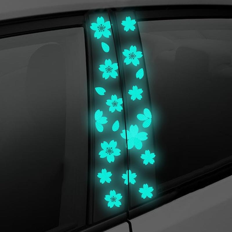 Sakura Reflective Decal Cherry Blossoms Sticker for Car B-Pillar Decals,Night Reflective B-Pillar DIY Sticker, Self-Adhesive Pretty Flowers Vinyl Decal, Universal Car Sticker