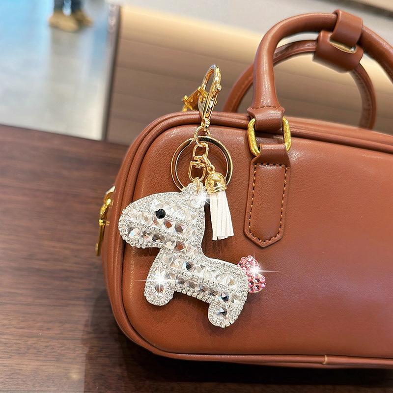 Bling Bling Pony Keychain with Tassel, Creative Rhinestone Horse Car Key Ring, Fashion Cute Cartoon Bag Charm Accessory