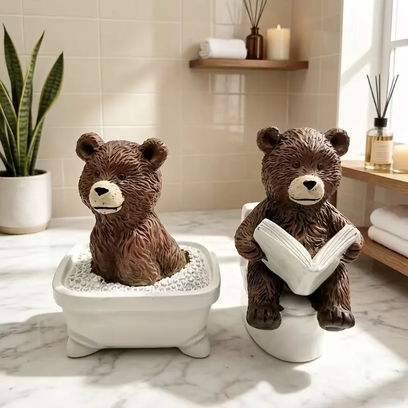 Funny Bear Collection Figurine, Resin Bear Reading Book Statue, Cute Bathroom Decor, Unique Prank Gift for Friends, Resin Ornament