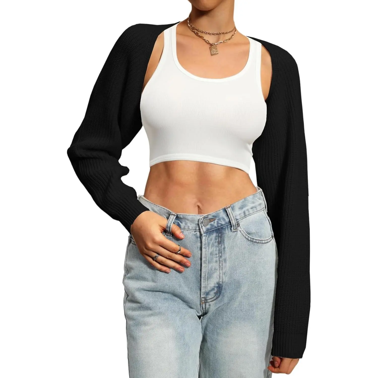 Women Knit Bolero Shoulder Shrug Sweater Long Sleeve Open Cropped Cardigan
