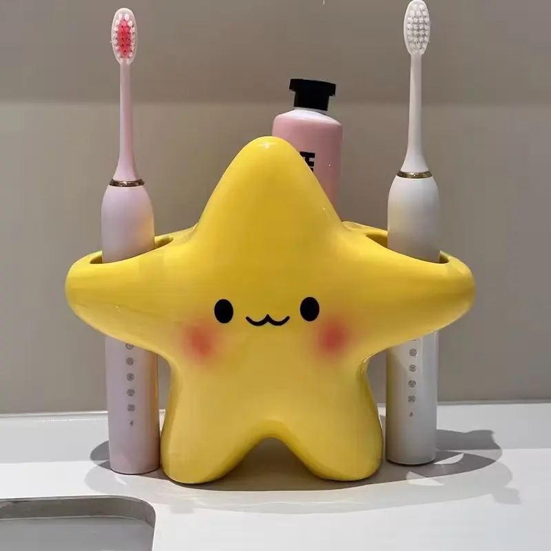 Cute Star Toothbrush Holder, Space-Saving Plastic Bathroom Organizer, Durable Star-Shaped Toothbrush and Toothpaste Storage, Open Design, No Assembly Needed