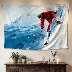 Extreme Winter Sports Skiing Athlete Wall tapestry, Large size Printed Horizontal Tapestry blanket, Polyester Fabric Wall Hanging for living room, bedroom, No Installation Required, Indoor, Outdoor, Gift for Family and Friends