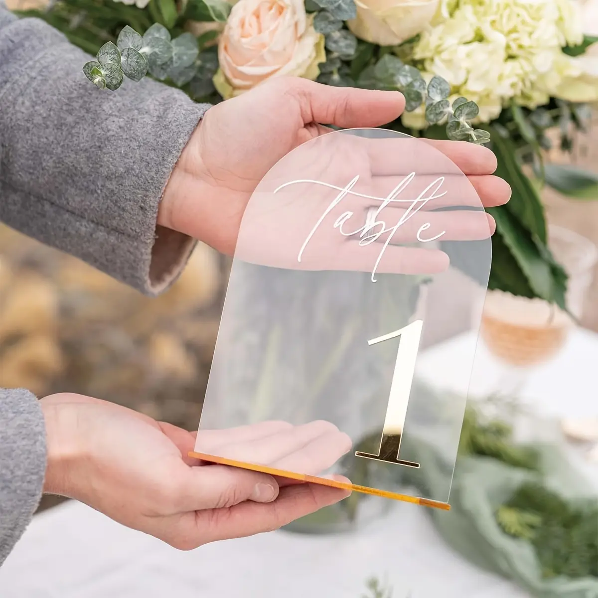 Acrylic Wedding Table Numbers 1-10 with Stand,  Elegant Golden Durable Thick Acrylic Sign Suitable for Reception, Birthday, Anniversary, Banquet Centerpiece Decorations