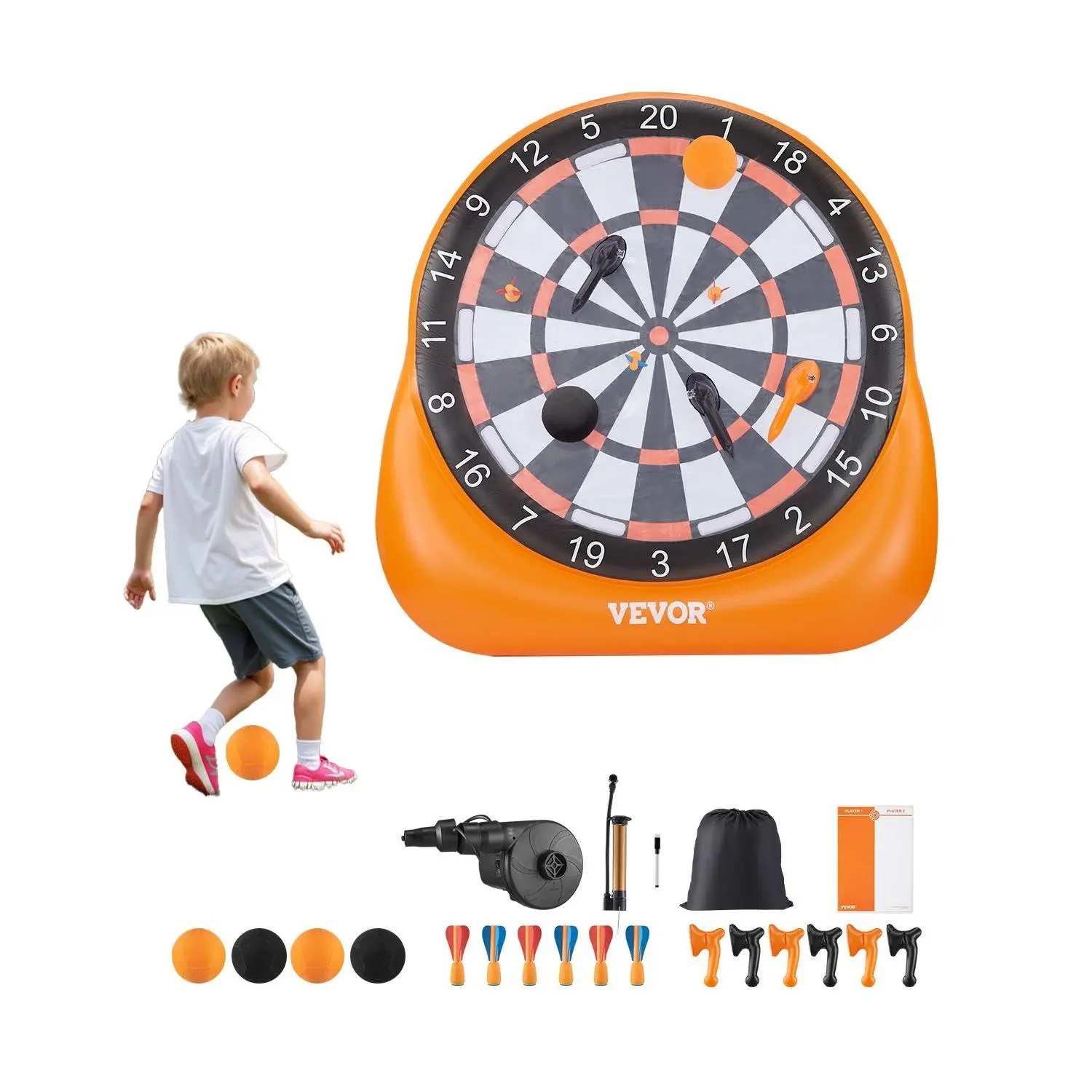 【DealsForYouDays】VEVOR Inflatable Soccer Dart Board, over 6 ft High Giant Soccer Dart Board with 4 Kick Balls 6 Darts 6 Axe & Air Pump, 3-Min Setup, Ideal for Giant Yard Games, Giant Kick Darts Game, Soccer Dart Game Dartboard Outdoor Sports Day Boys