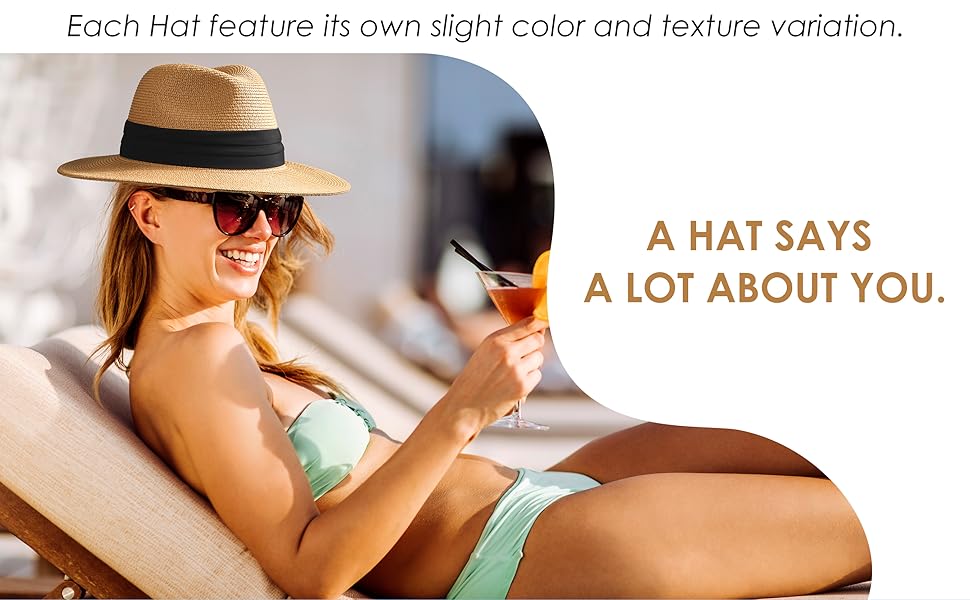 FURTALK UPF 50+ Straw Fedora Panama Hat, Wide Brim Summer Sun Hat for Beach Travel Vacation