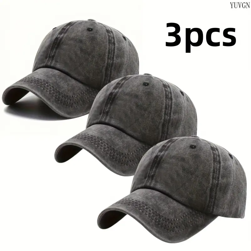 Pack of 3 Retro Washed Neutral Dad Hat, Adjustable Buckle Baseball Cap, Vintage Curved Brim Casual Sports Hat, Durable Lightweight Outdoor Sun Hat for Daily Wear & Holiday Occasions tiktokshopbacktoschool