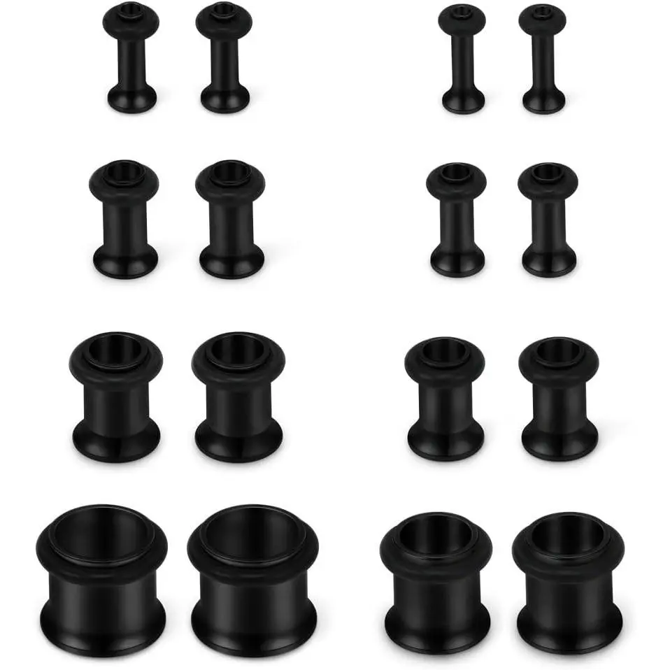 16PCS Ear Tunnels Stretching Kit Stainless Steel Gauge Plugs Set Single Flared Expanders 12G-00G (2mm-10mm)