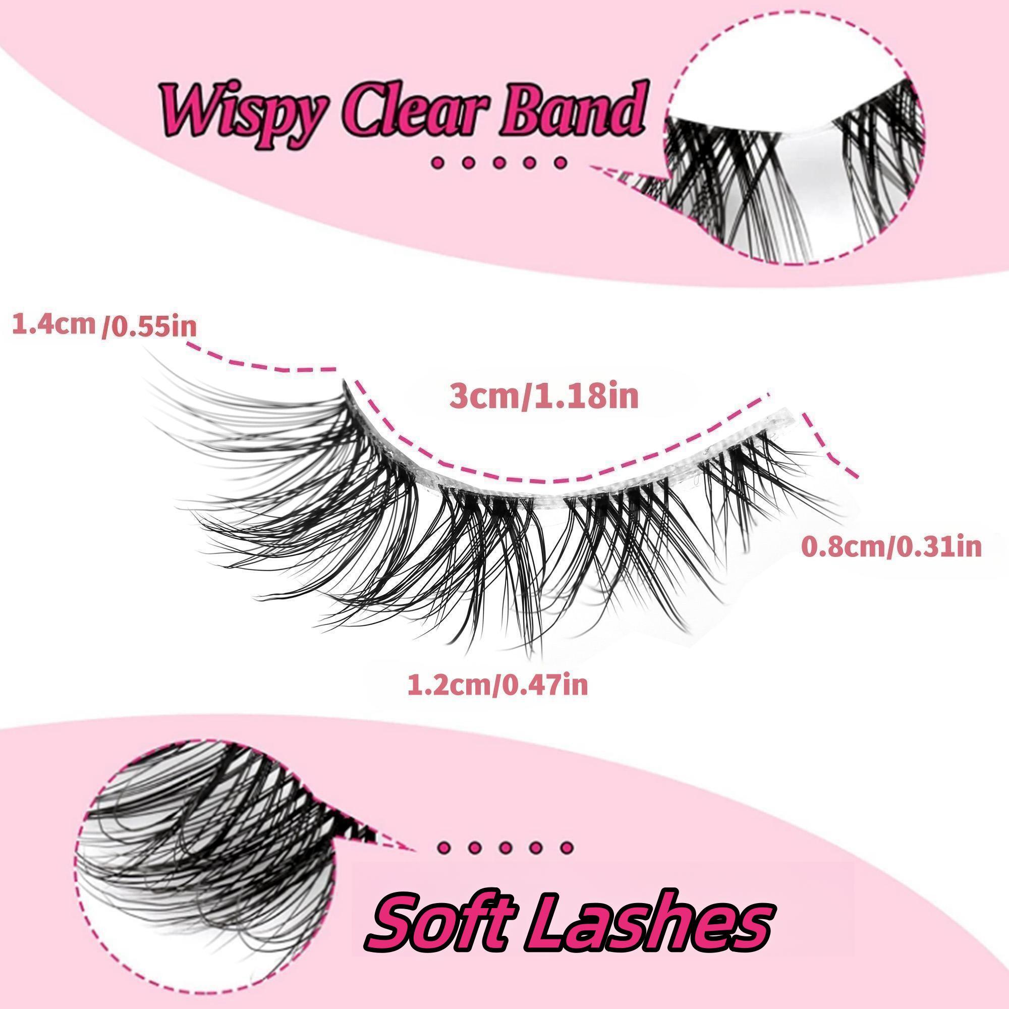 Lightweight Cat Eye Flare Lashes, 5 Pairs Transparent Stem Wispy Natural Curling Eye Makeup Strip Lashes, Volumized False Eyelashes