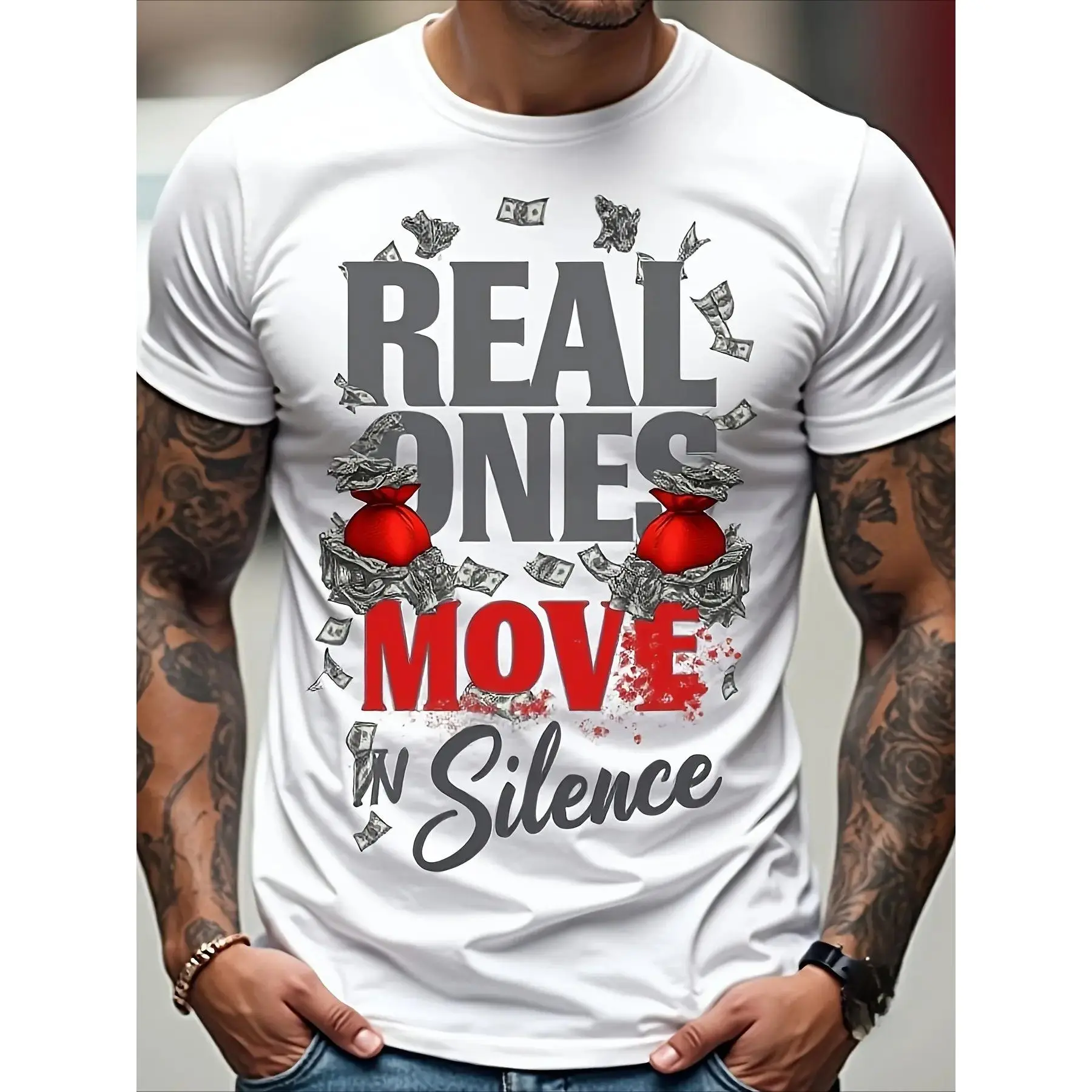 Real Ones in Silence T-Shirt |     Graphic Tee with Money Design, Inspiring Quote, Comfortable Fit for Men, Crew Neck Style, Extremely Soft, Breathable, Moisture-Wicking, Casual Summer Shirt, Essential Fashion Tee,tee casual crewneck,funny,unisex,good,gym