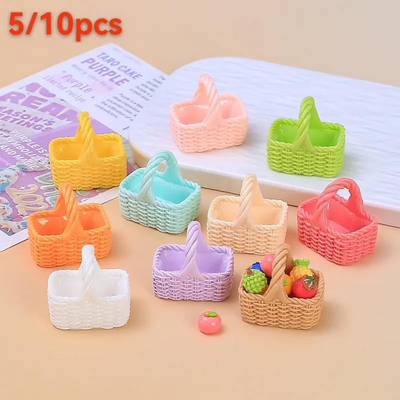 Mini basket set, home decoration, art miniature basket series, resin decorations, suitable for house decoration, window decoration sculpture, random colors.