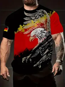 Men's German Football Jersey T-Shirt, 3D Eagle and Flame Print, Breathable Fabric, Sporty Style, Long Sleeve, Unlined