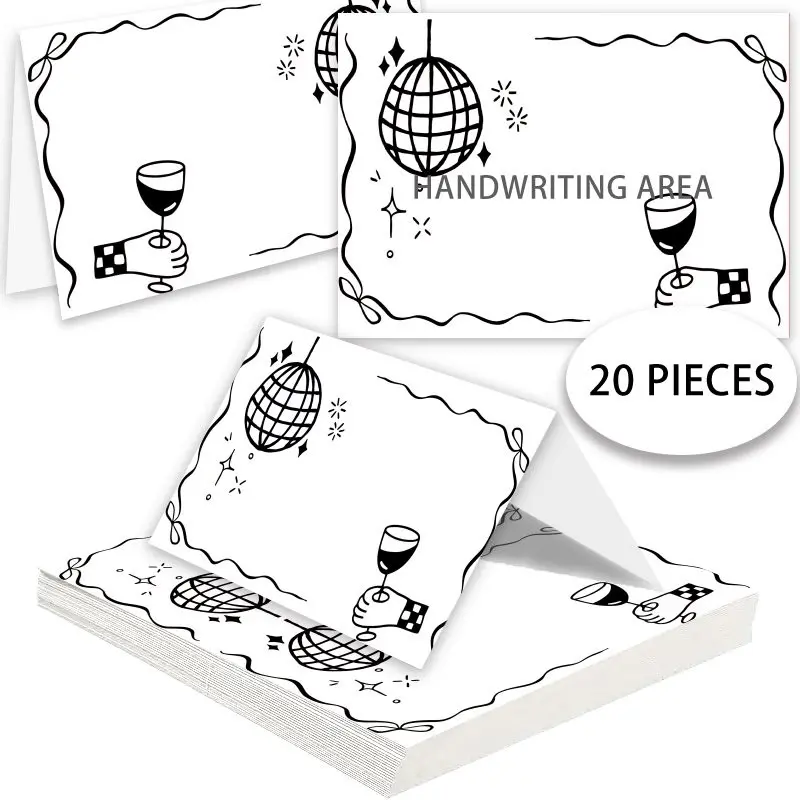 20Pcs Retro Disco Place Cards,Foldable Blank Cards, Blank Name Table Seating Tent Cards, Table Stationery Supplies For Birthday, Bachelorette And Disco Themed Parties