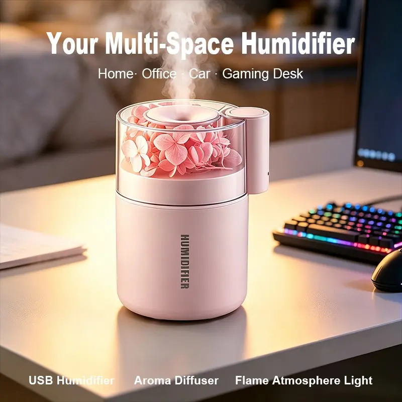 Eternal Flower Humidifier, USB Aromatherapy Humidifier, Two-Speed Spray Mode, Color Atmosphere Lights, 180ML Water Tank, Silent Hydration, USB Powered Humidifier