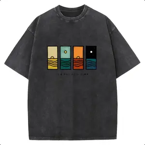 Ocean Sunset Abstract Nature Print Graphic Tee Men'S Relaxed Oversized Short-Sleeve Tee 100% Cotton Breathable Crew Neck Casual Streetwear Mental Health Tee