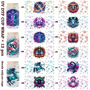 12pcs 16oz UV DTF Stickers, Zodiac Design, DIY Craft Material, for Mugs, Laptops, Phones, Halloween, Christmas, Party Gifts