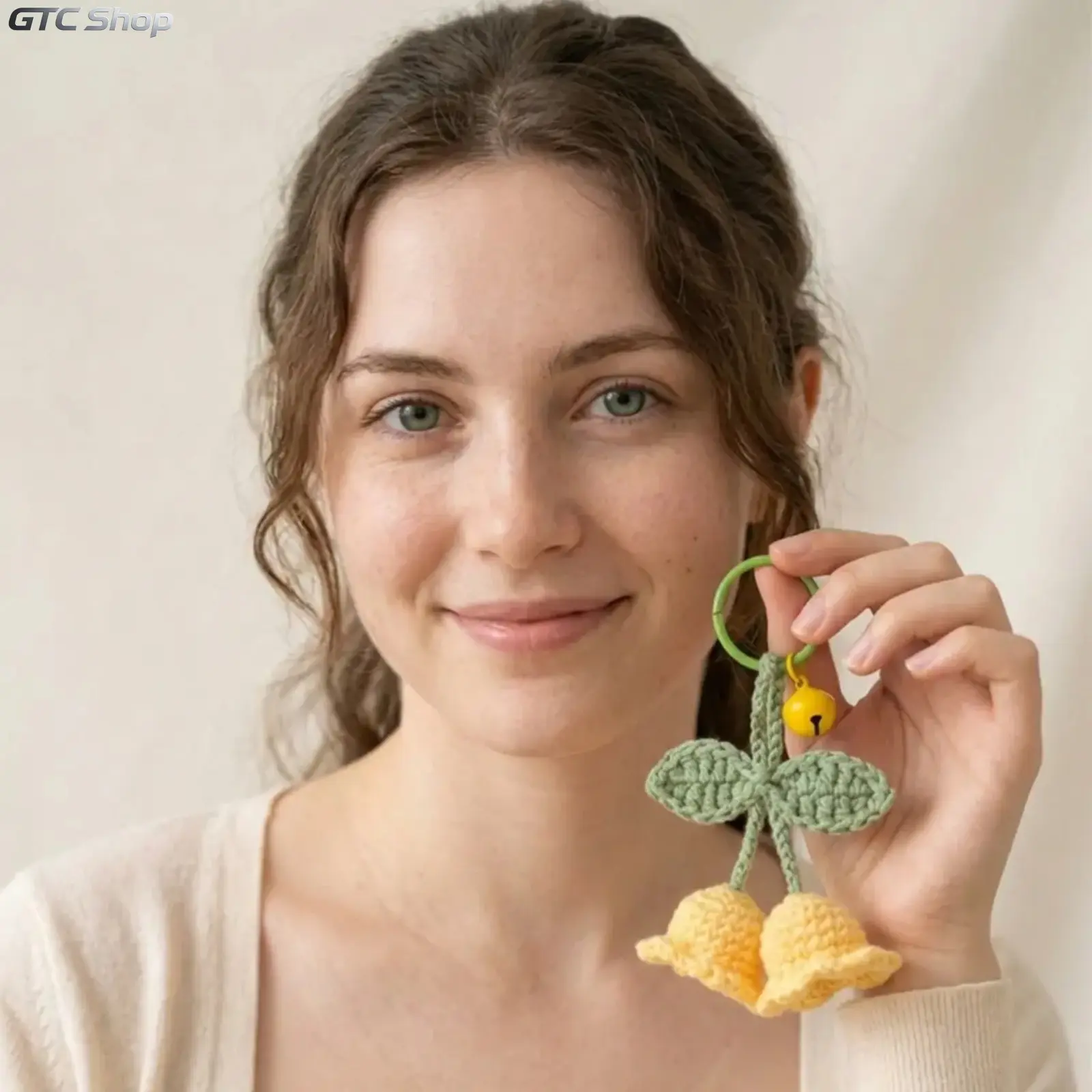 Tulip Handmade Crochet Keychain, Yellow & Green Yarn Flower Key Ring, Cute Fashion Bag Charm, Lovely Daily Accessory for Keys & Backpacks