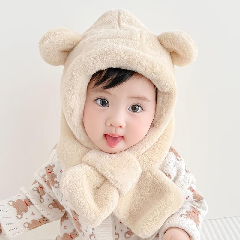 All-In-One Acrylic Bear Hat And Scarf Set for Babies, Kids 0-3 Years - Hand Washable, Fitted, Lightweight, Weaved Ear Protection Cap - Festive Christmas Accessory for Boys And Girls (1pc, Multicolor)