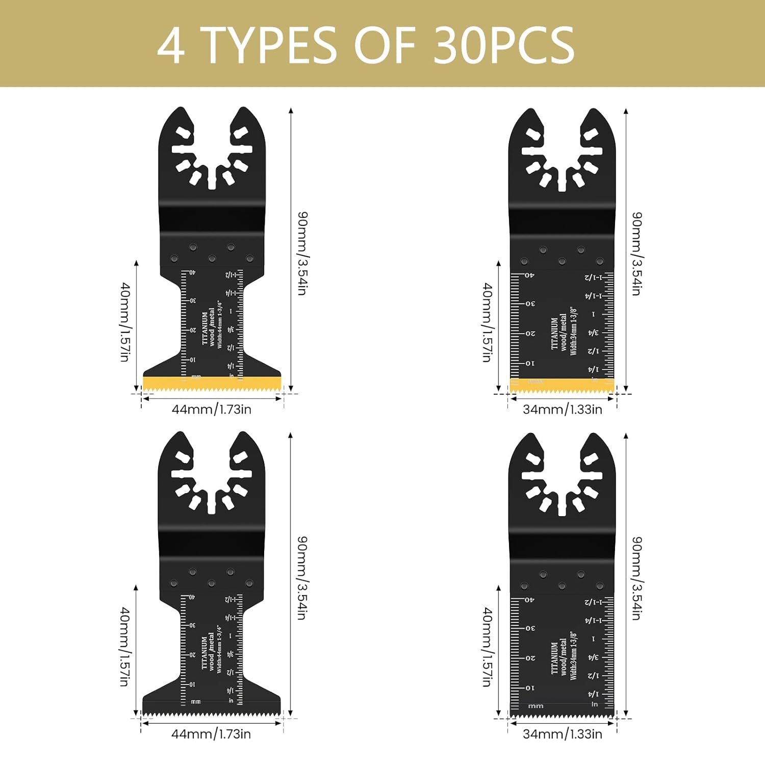 Multipurpose Oscillating Saw Blade Set, 30pcs Universal Titanium Multitool Blades for Wood Plastics Metal, Quick Release Multi Tool Kit for Dewalt Ryobi Milwaukee Rockwell Fein Makita, Replaceable Blades