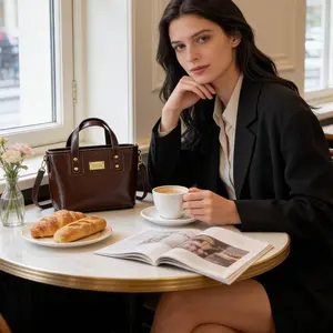 Versatile Handbag for Women Double Top Handle Shoulder Bag Vintage Zipper Tote Bag with Double Top Handle for Gift & Commuter