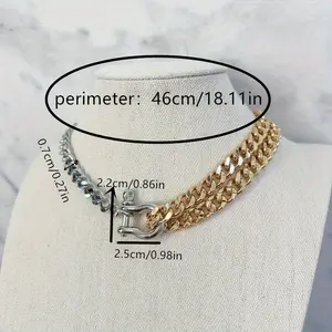 Cuban Punk Hip-Hop Thick Golden Chain Necklace - Dual-Tone Chain Necklace Cuban Chain Necklace - U-Shaped Hook Ring Closure Thick Chain Necklace