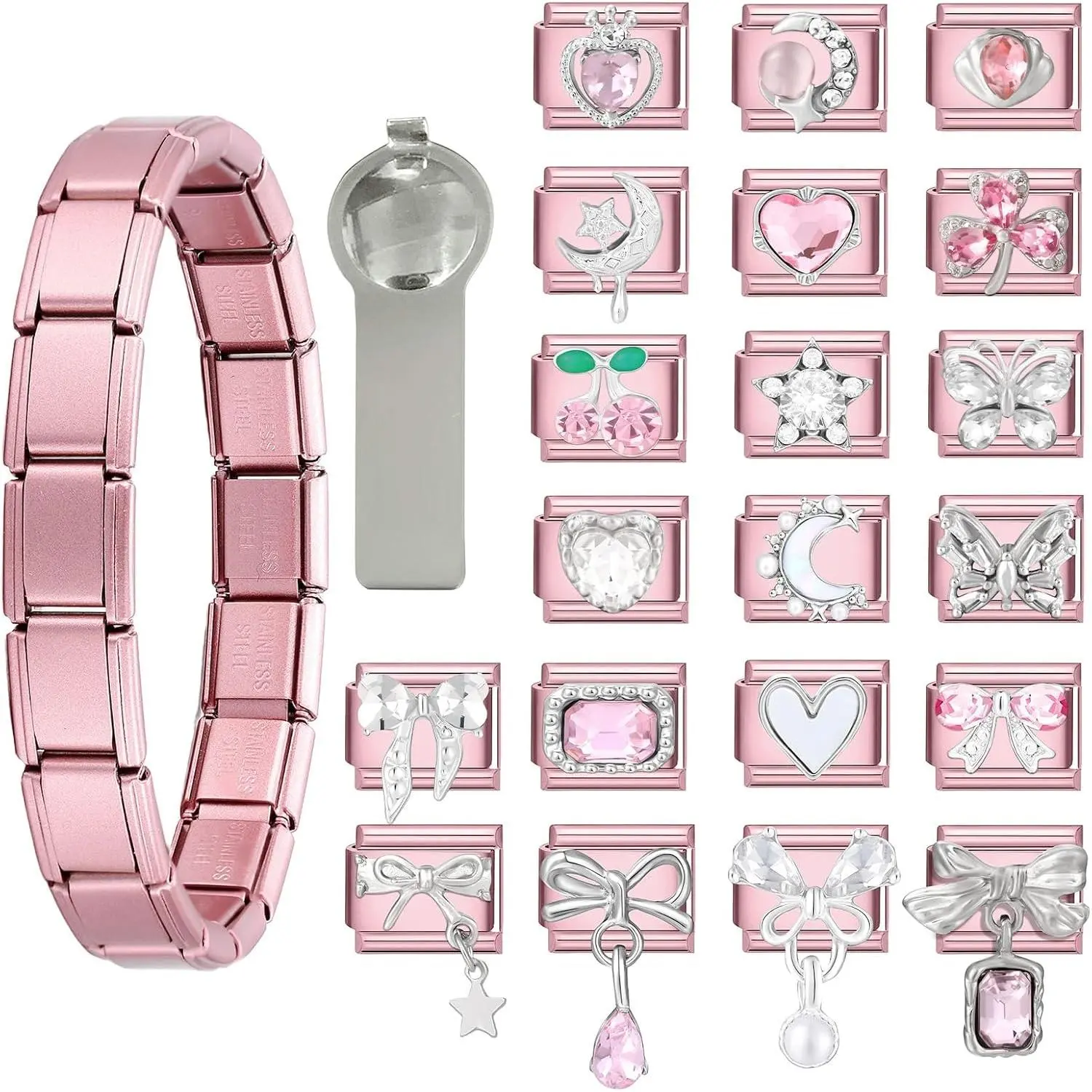 Italian Charms Bracelet  Sliver 22 count Glitter Charm Set  Gifts | DIY Italian Module Bracelet, Gifts, Starter Bracelet