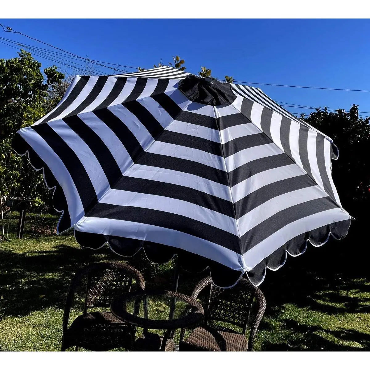 DECRO Black / White Scalloped    Umbrella Canopy for 9ft 8 Ribs (Canopy Only) C004-8BW-BLACK