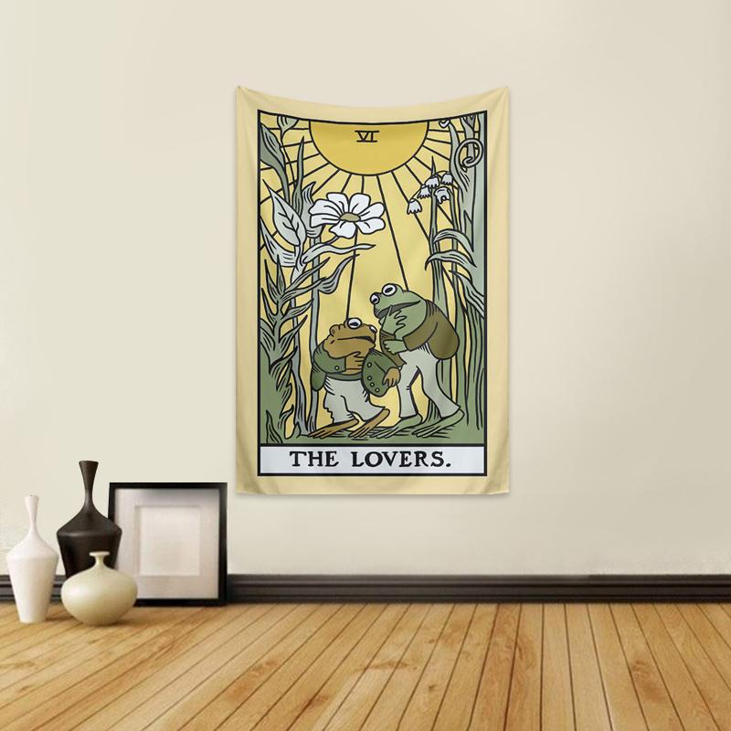 Sunflower Plant & Frog Pattern Design Tapestry Wall Mural, Wall Hanging Canvas with Mounting Kit, Summer Wall Decoration for Living Room, Bedroom, Dormitory, Wall Insulation Blanket, Halloween