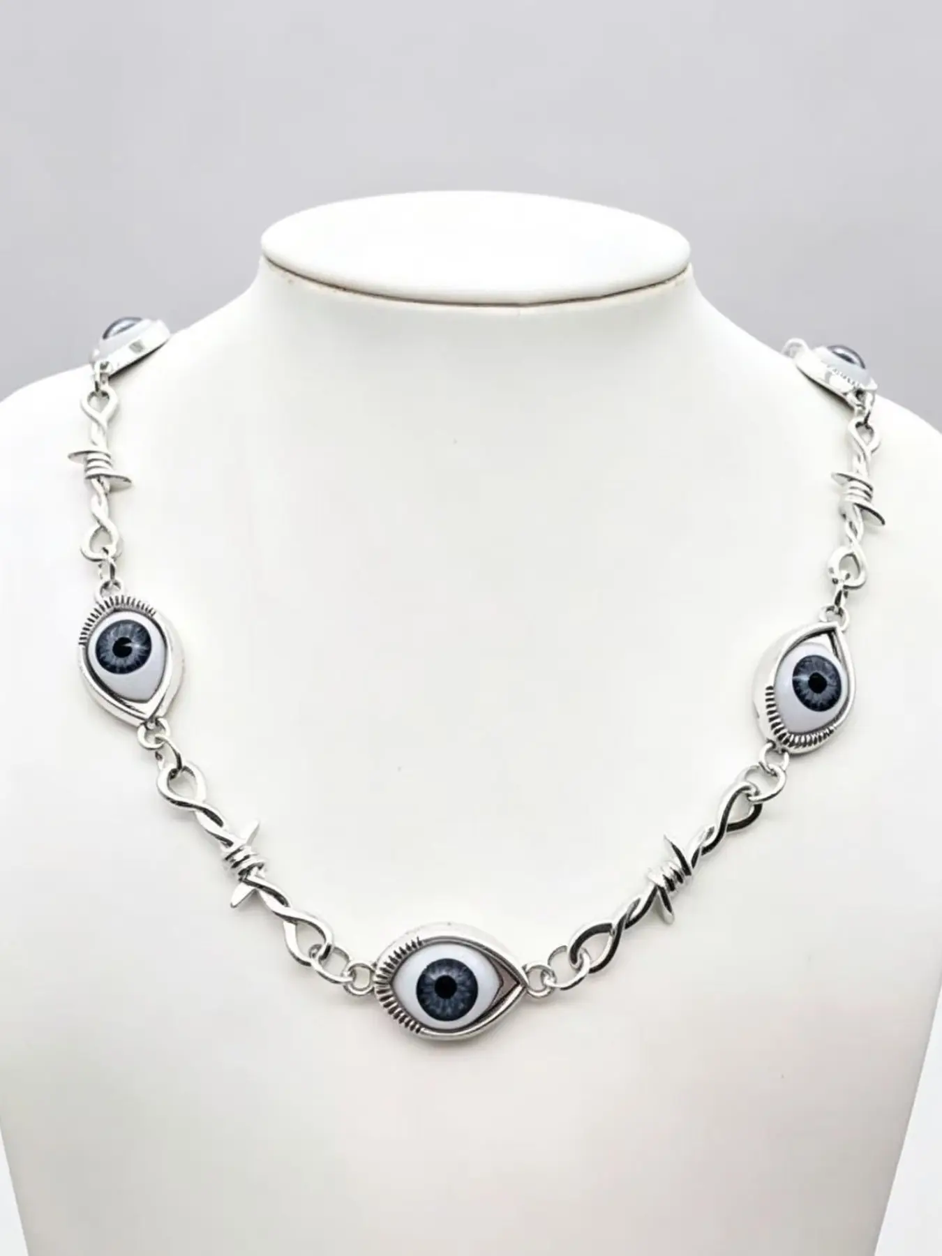 Gothic Blue Eye Necklace, Unique Eyeball Design, Punk Style, Unisex Party Jewelry, Bold Fashion Accessory, Statement Necklace, Eyeball Pendant Necklace, Chain Necklace