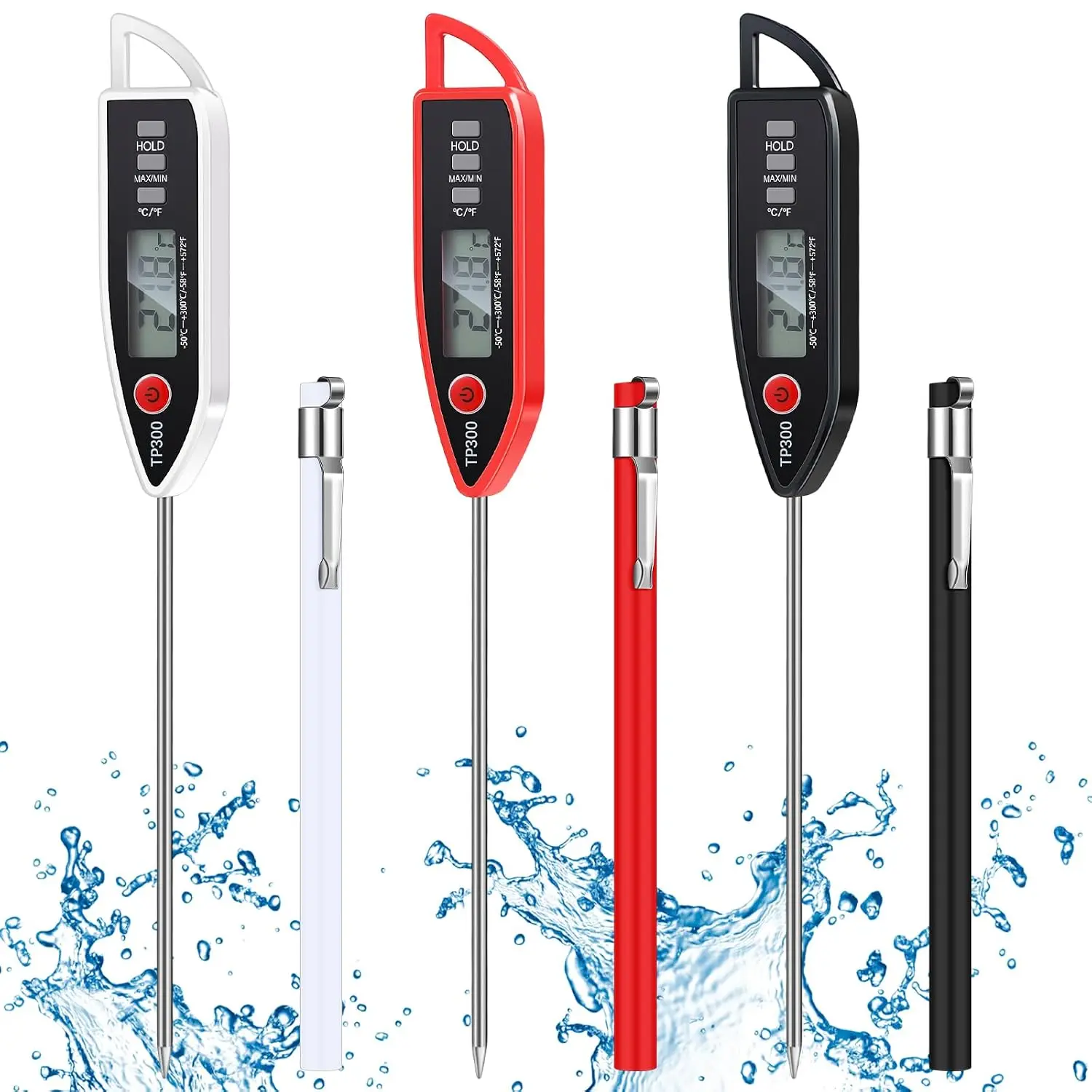 3 Set   Thermometer for Water, Liquid, Candle and Cooking Digital Meat Thermometer with Long Probe  Read for Kitchen BBQ Grill Candy (Black,White,Red)