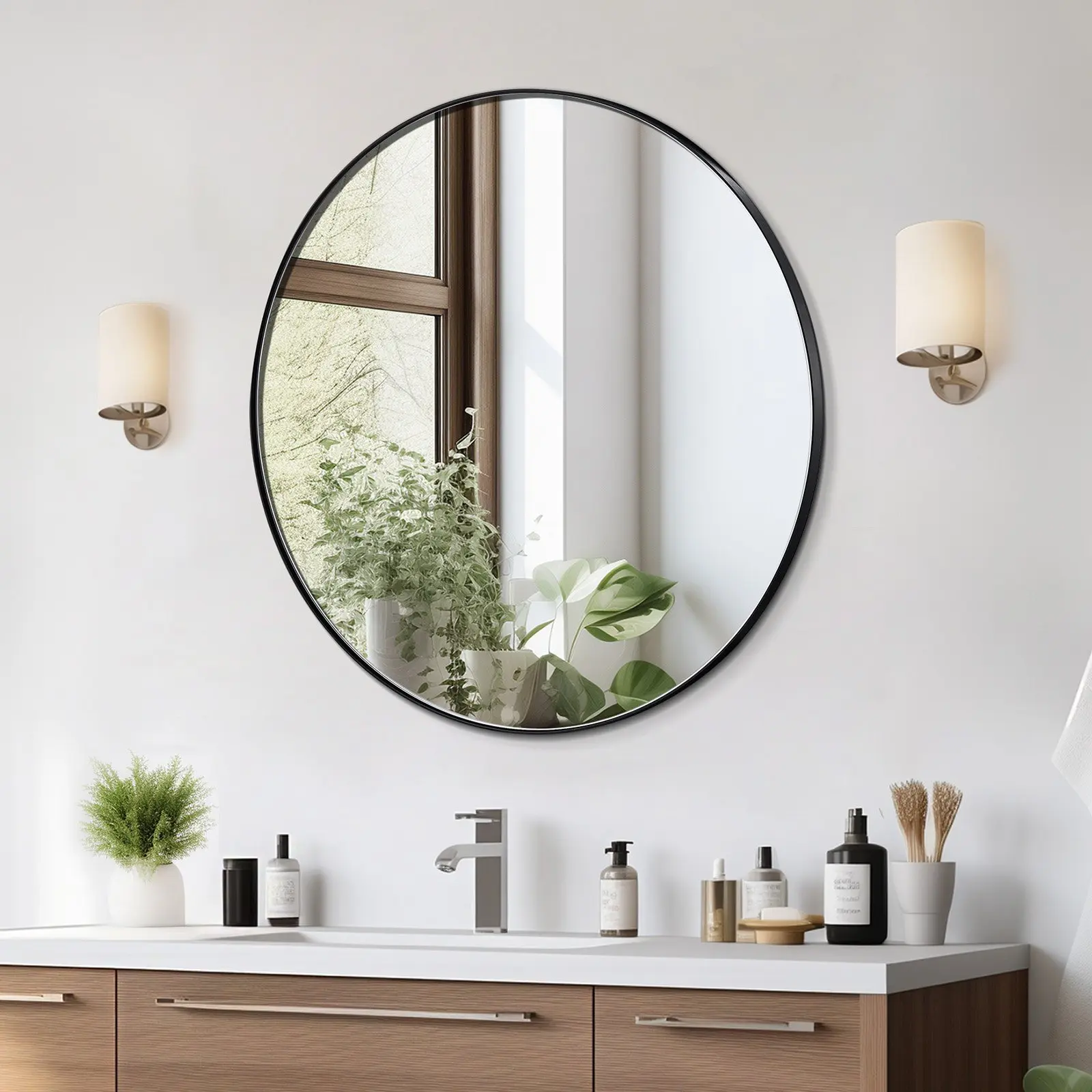 【DealsForYouDays】VEVOR Wall Mounted Makeup Mirror, 0.15" Thick, 30 in Mirror with Aluminium Alloy Frame Explosion-Proof Film, Scratch-Resistant Mirror with Z-Shaped Bracket, Fit for Bathroom/Bedroom/Living Room