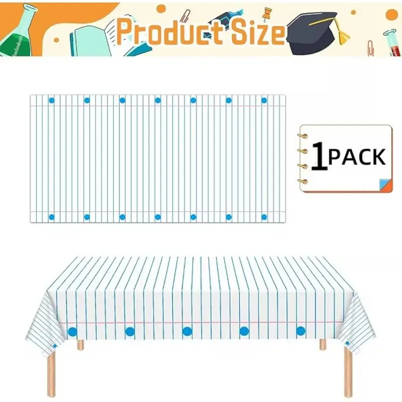2D Flat Party Tablecloth 1pc, School Theme Rectangular Tablecloth, Ideal for Back-To-School, Teacher Appreciation, Classroom Decor