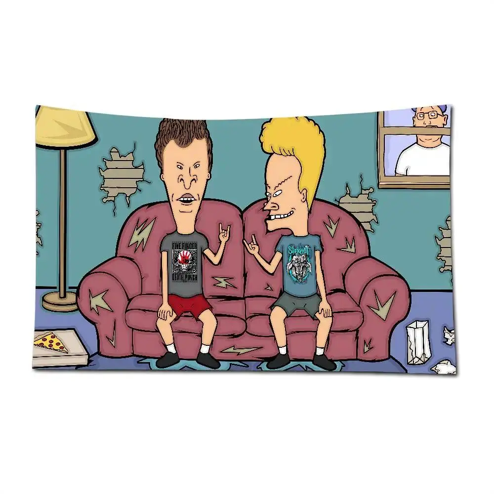 Back to school banner Wall backdrop Beavis And Butt-Head 90s Cartoon Tapestry, Classic Retro Animated Series Funny Scene Wall Hanging, Polyester Fabric Wall Tapestr