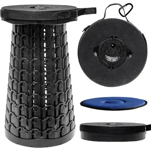 2025 XXL 19.7" Collapsible Stool with Cushion, Capacity 1000lbs Portable Stools for Adults Heavy Duty, Adjustable Height Telescoping Folding Stool, for Outdoor Camping Travel Hiking Fishing