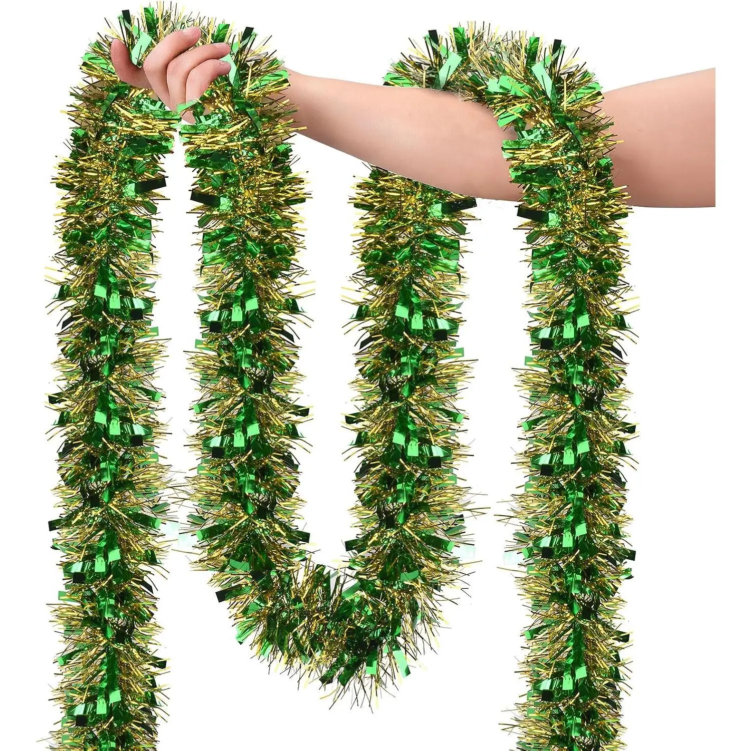 39.3FT Christmas Tinsel Garland Tree Garland Party Decor, Green  | Metallic Christmas garland for mantel, staircase, fireplace, holiday party indoor outdoor decorations